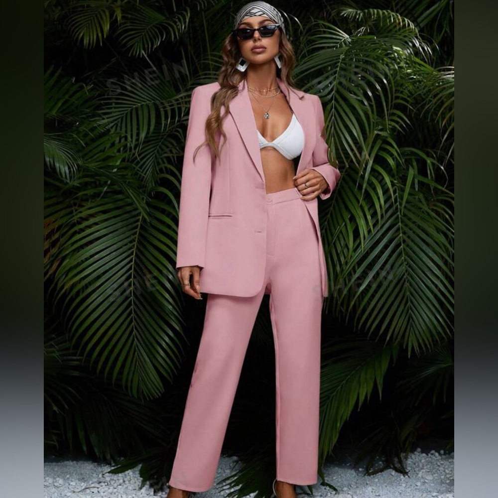 SHEIN Modichic Plain Lapel Collar Blazer and pants Suit Size M women’s pink set